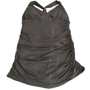 Ralph Lauren Black Plunge Mio Halter Onepiece Swimdress Size 18W LR7DB02W NWT